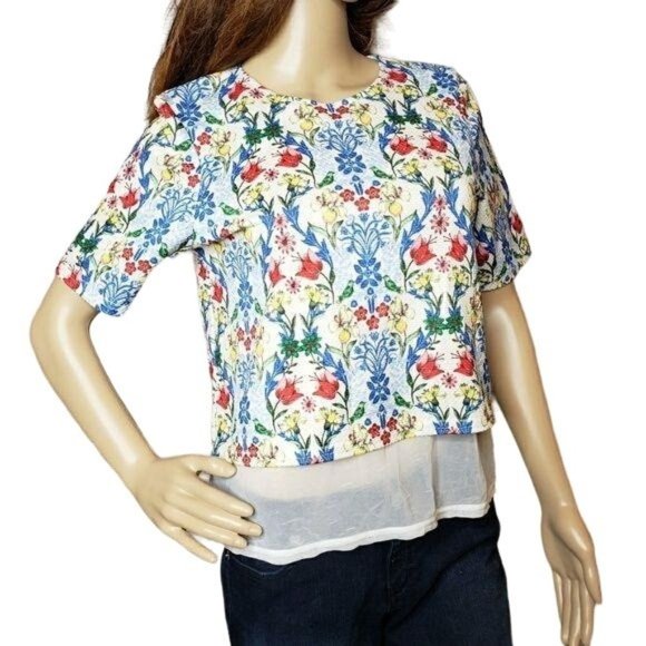 Asos floral double layer style tee shirt top with sheer panel US size 4 - Picture 1 of 5